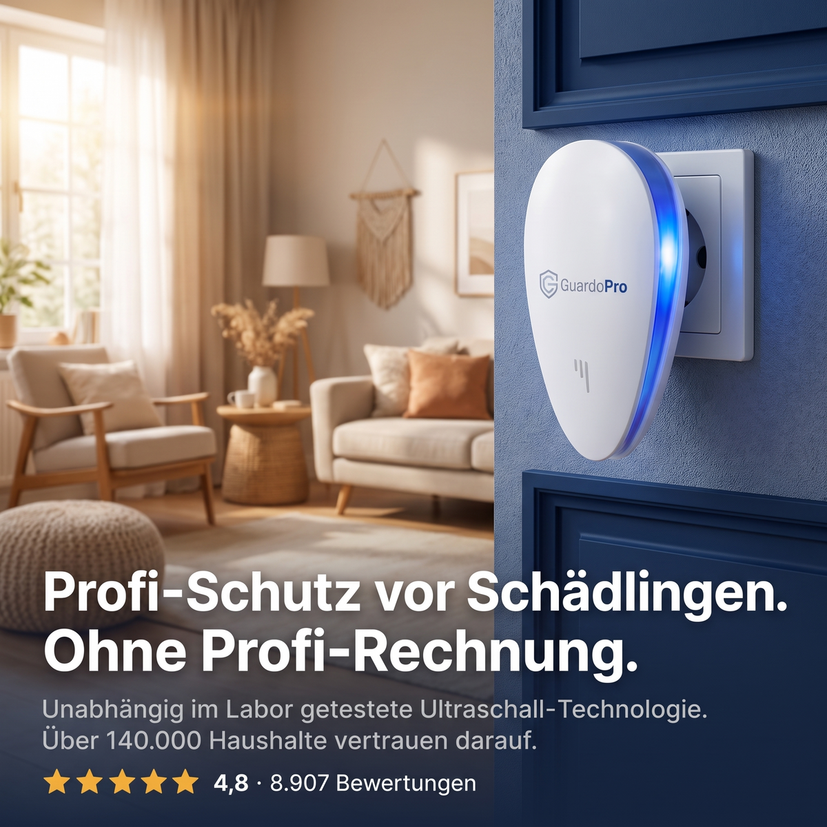 GuardoPro | Ultraschall-Vertreiber für die Steckdose – Gegen 14+ Schädlinge, ohne Gift