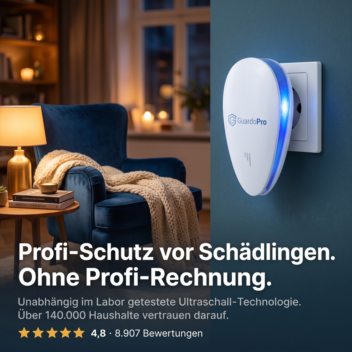GuardoPro | Ultraschall-Vertreiber für die Steckdose – Gegen 14+ Schädlinge, ohne Gift