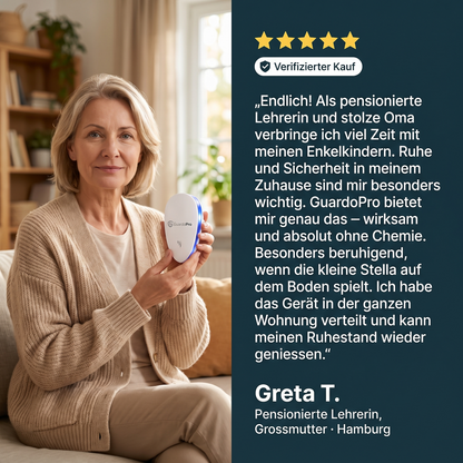 GuardoPro | Ultraschall-Vertreiber für die Steckdose – Gegen 14+ Schädlinge, ohne Gift