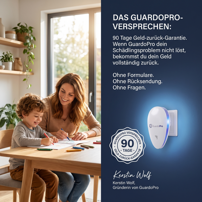 GuardoPro | Ultraschall-Vertreiber für die Steckdose – Gegen 14+ Schädlinge, ohne Gift